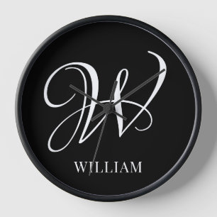 Initial Personalized Elegant Black Monogram Clock