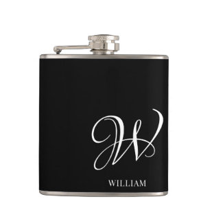 Initial Personalized Elegant Black Monogram Hip Flask