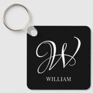 Initial Personalized Elegant Black Monogram  Keychain