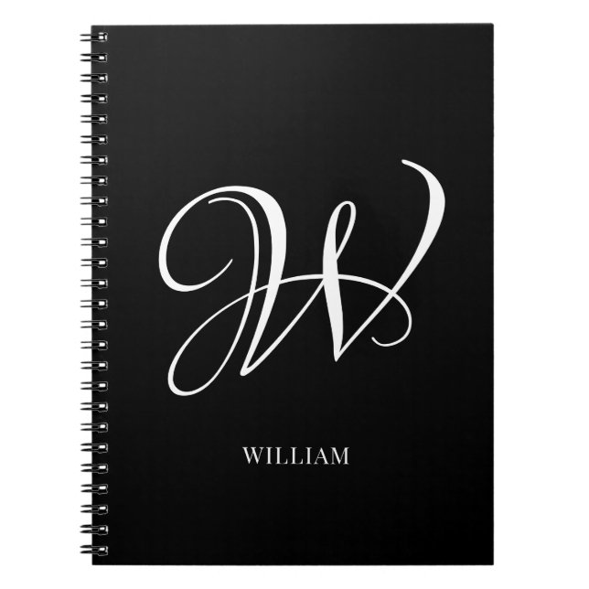 Initial Personalized Elegant Black Monogram  Notebook (Front)