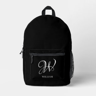 Initial Personalized Elegant Black Monogram  Printed Backpack
