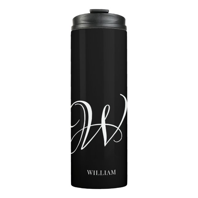 Initial Personalized Elegant Black Monogram  Thermal Tumbler (Front)