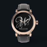 Initial Personalized Elegant Black Monogram Watch<br><div class="desc">Simple stylish custom initial monogram in modern typography. Perfect custom gift with a personal touch</div>