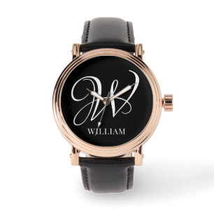 Initial Personalized Elegant Black Monogram  Watch