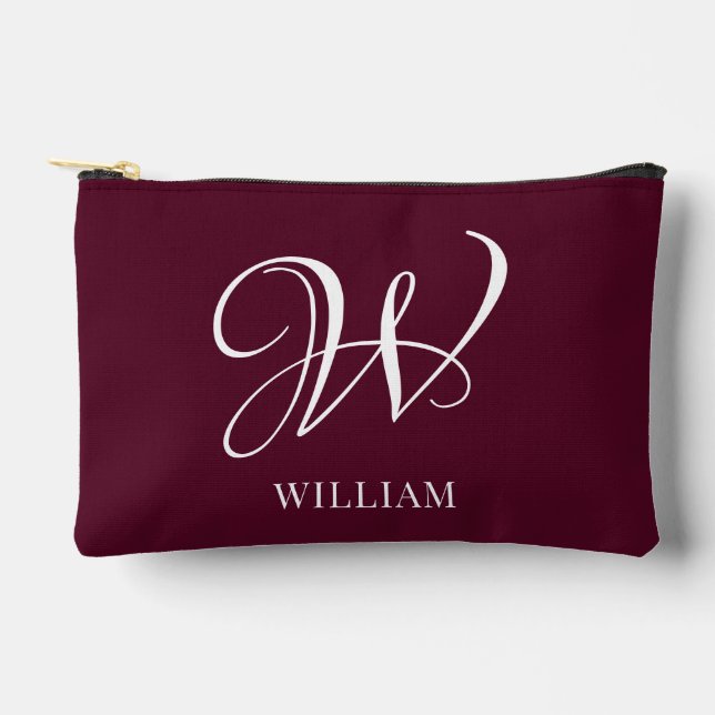 Initial Personalized Elegant Burgundy Monogram  Accessory Pouch (Front)