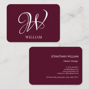 Initial Personalized Elegant Burgundy Monogram Business Card