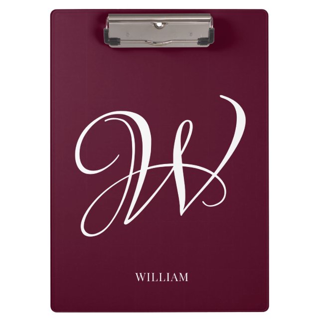 Initial Personalized Elegant Burgundy Monogram  Clipboard (Front)