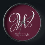 Initial Personalized Elegant Burgundy Monogram Clock<br><div class="desc">Simple stylish custom initial monogram in modern typography. Perfect custom gift with a personal touch</div>