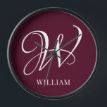 Initial Personalized Elegant Burgundy Monogram  Clock<br><div class="desc">Simple stylish custom initial monogram in modern typography. Perfect custom gift with a personal touch</div>