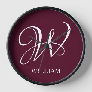 Initial Personalized Elegant Burgundy Monogram  Clock
