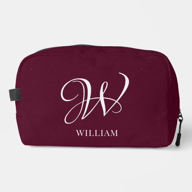Initial Personalized Elegant Burgundy Monogram  Dopp Kit (Front)