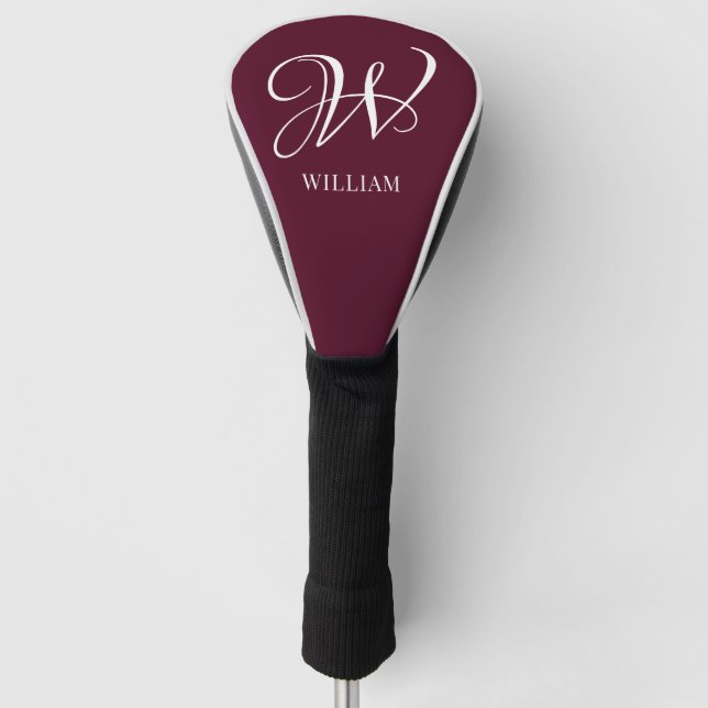 Initial Personalized Elegant Burgundy Monogram  Golf Head Cover (Front)
