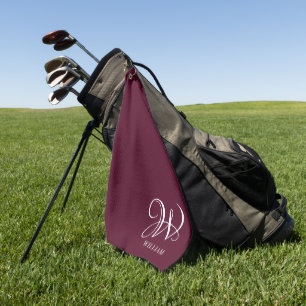 Initial Personalized Elegant Burgundy Monogram Golf Towel