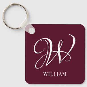 Initial Personalized Elegant Burgundy Monogram  Keychain