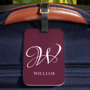 Initial Personalized Elegant Burgundy  Monogram  Luggage Tag