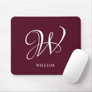 Initial Personalized Elegant Burgundy Monogram  Mouse Pad