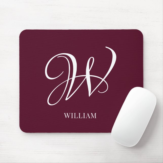 Initial Personalized Elegant Burgundy Monogram  Mouse Pad (With Mouse)