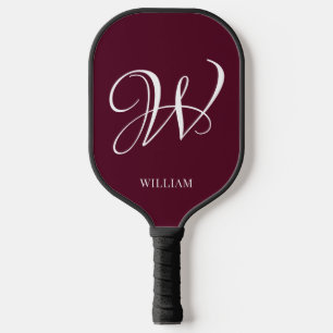 Initial Personalized Elegant Burgundy Monogram Pickleball Paddle