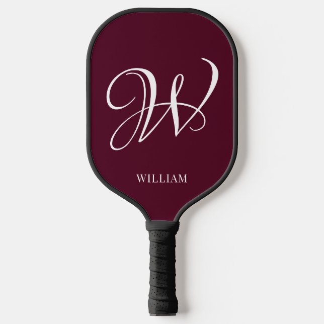 Initial Personalized Elegant Burgundy Monogram  Pickleball Paddle (Front)