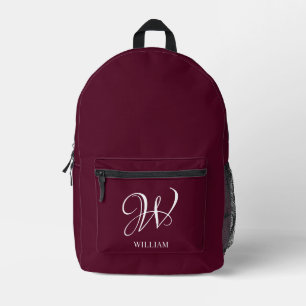 Initial Personalized Elegant Burgundy Monogram Printed Backpack