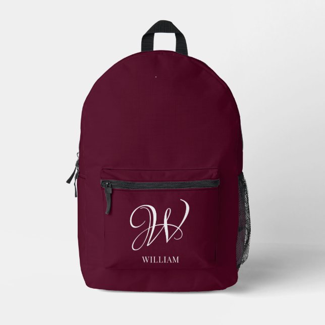 Initial Personalized Elegant Burgundy Monogram  Printed Backpack (Front)