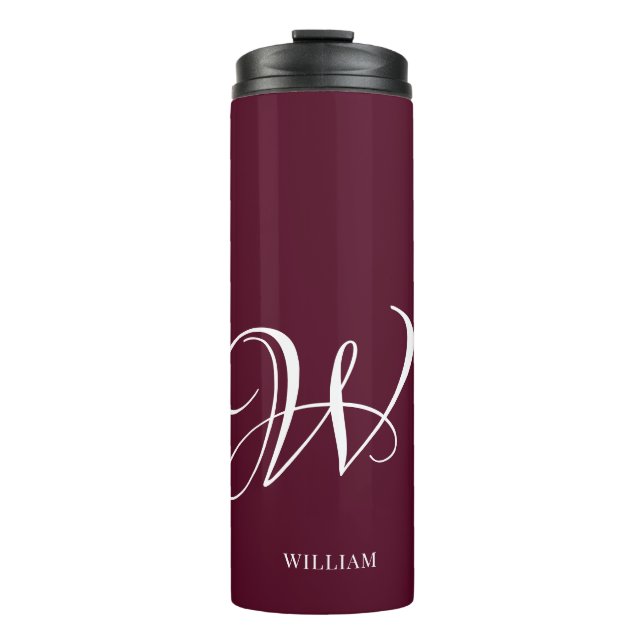 Initial Personalized Elegant Burgundy Monogram  Thermal Tumbler (Front)