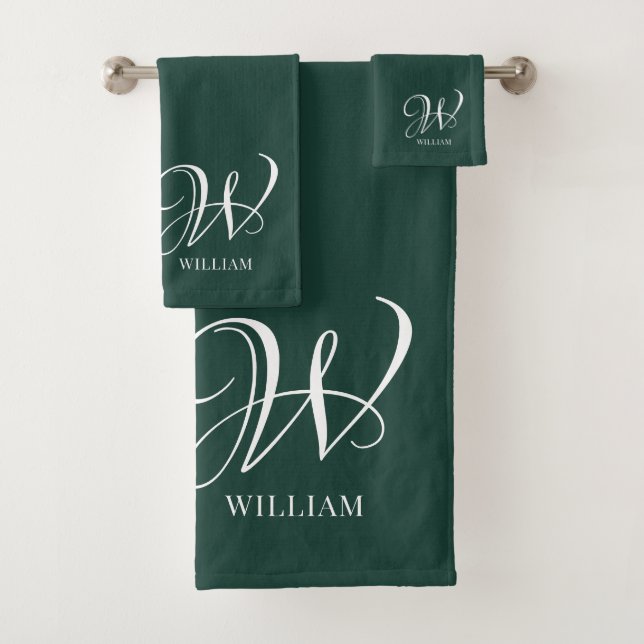 Initial Personalized Elegant Emerald Monogram  Bath Towel Set (Insitu)