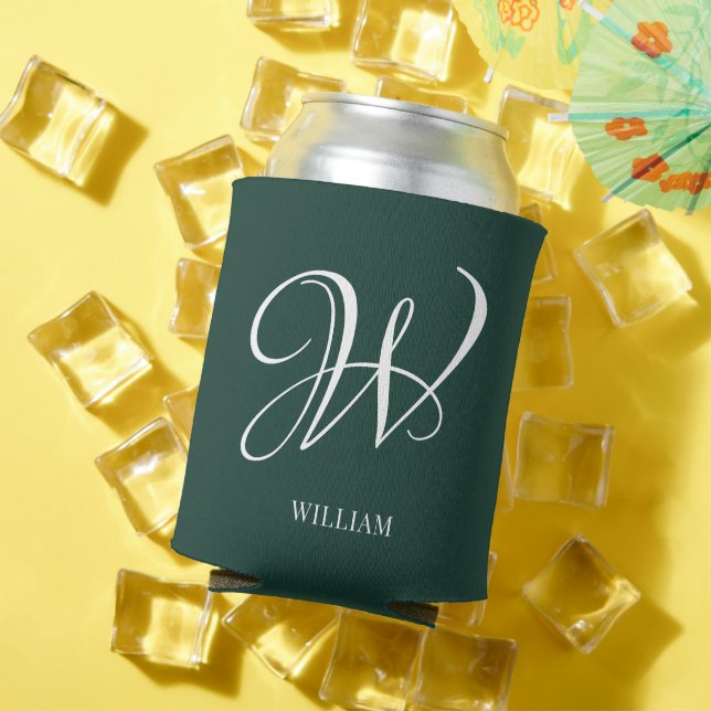 Initial Personalized Elegant Emerald Monogram  Can Cooler (In Situ Summer)
