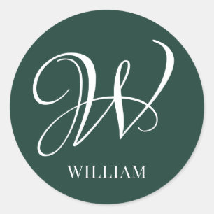 Initial Personalized Elegant Emerald Monogram  Classic Round Sticker