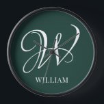 Initial Personalized Elegant Emerald Monogram  Clock<br><div class="desc">Simple stylish custom initial monogram in modern typography. Perfect custom gift with a personal touch</div>