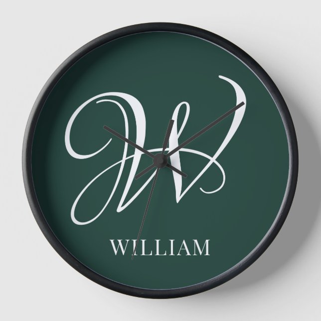 Initial Personalized Elegant Emerald Monogram  Clock (Front)