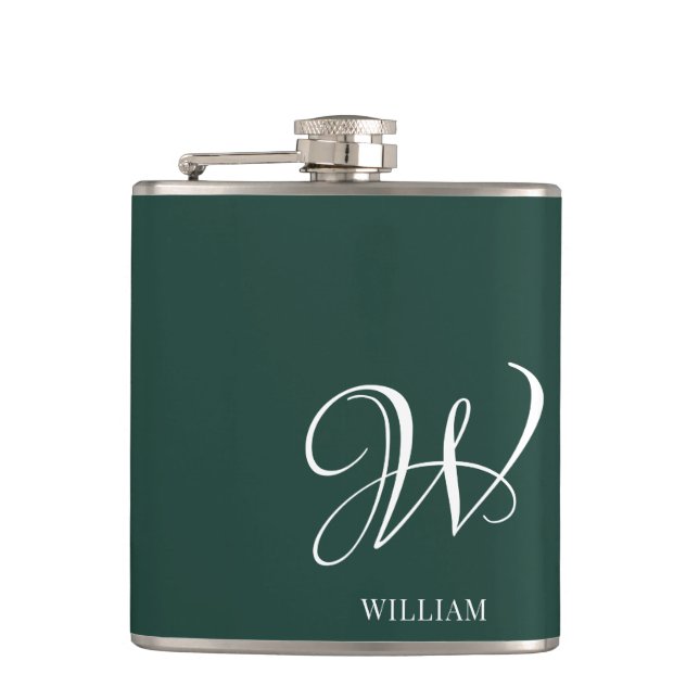Initial Personalized Elegant Emerald Monogram  Hip Flask (Front)