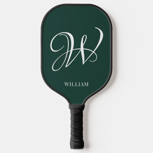 Initial Personalized Elegant Emerald Monogram  Pickleball Paddle (Front)