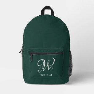 Initial Personalized Elegant Emerald Monogram Printed Backpack