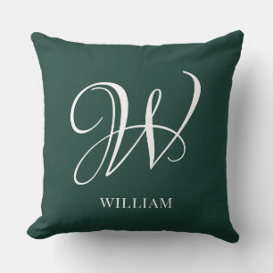 Initial Personalized Elegant Emerald Monogram Throw Pillow