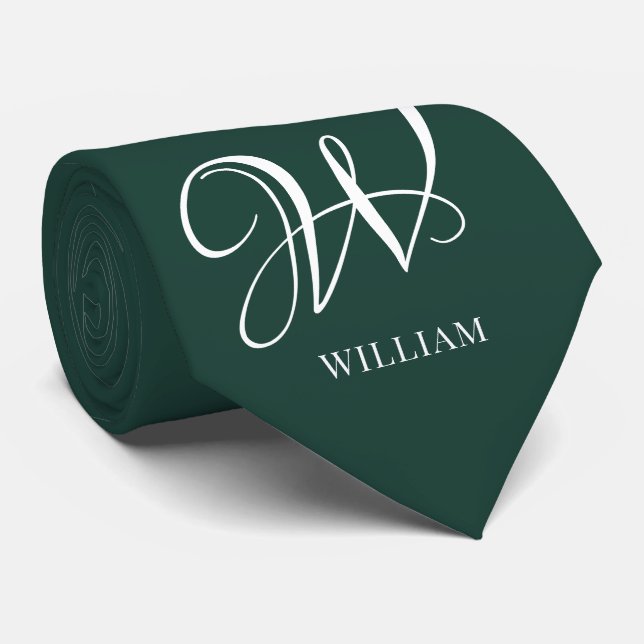 Initial Personalized Elegant Emerald Monogram  Tie (Rolled)