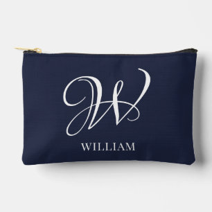 Initial Personalized Elegant Navy Blue Monogram Accessory Pouch