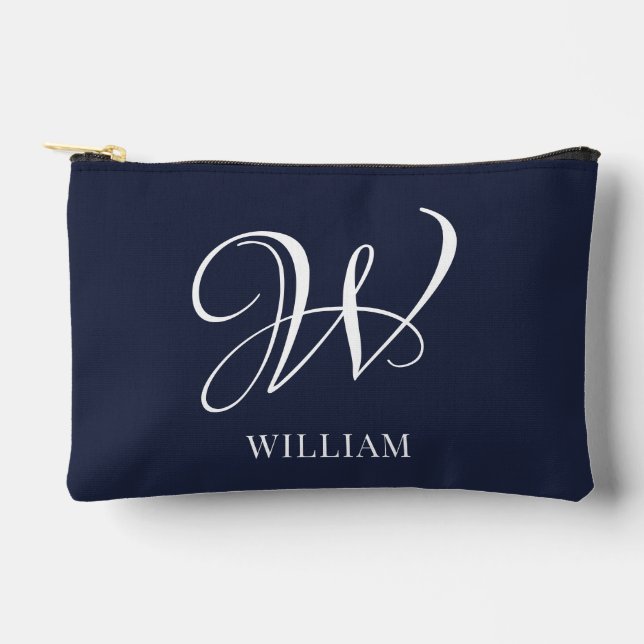 Initial Personalized Elegant Navy Blue Monogram  Accessory Pouch (Front)