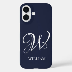 Initial Personalized Elegant Navy Blue Monogram  iPhone 16 Case