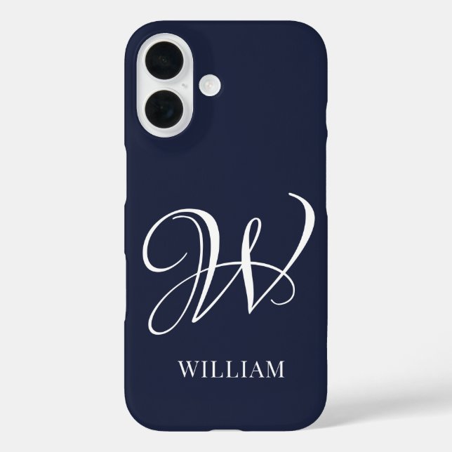 Initial Personalized Elegant Navy Blue Monogram  Case-Mate iPhone Case (Back)