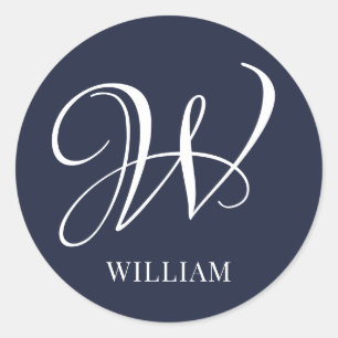 Initial Personalized Elegant Navy Blue Monogram  Classic Round Sticker