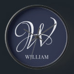 Initial Personalized Elegant Navy Blue Monogram Clock<br><div class="desc">Simple stylish custom initial monogram in modern typography. Perfect custom gift with a personal touch</div>