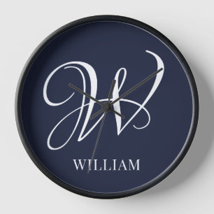 Initial Personalized Elegant Navy Blue Monogram Clock