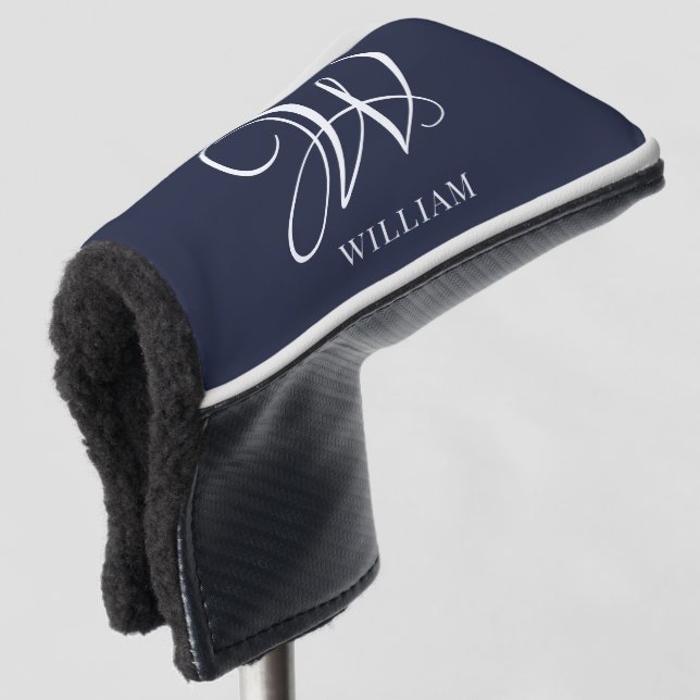 Initial Personalized Elegant Navy Blue Monogram  Golf Head Cover (3/4 Front)