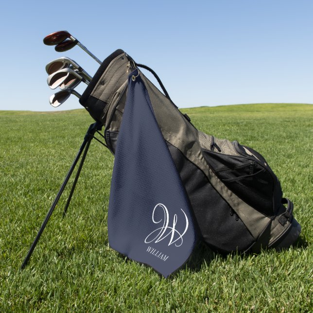 Initial Personalized Elegant Navy Blue Monogram  Golf Towel (Green)