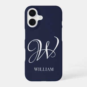 Initial Personalized Elegant Navy Blue Monogram iPhone 16 Case