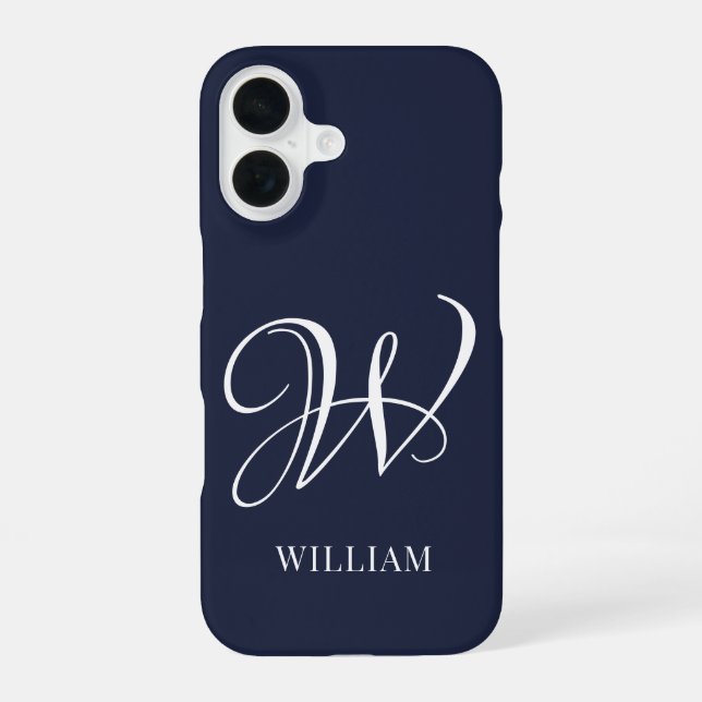 Initial Personalized Elegant Navy Blue Monogram  iPhone 16 Case (Back)
