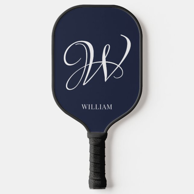 Initial Personalized Elegant Navy Blue Monogram  Pickleball Paddle (Front)