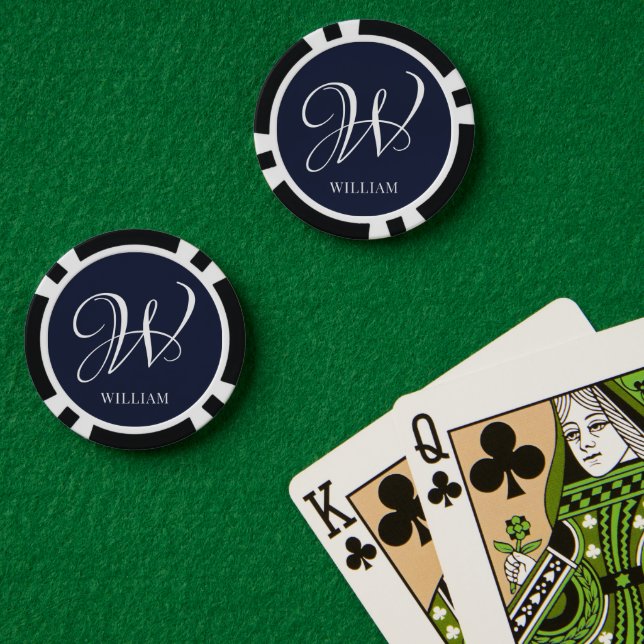 Initial Personalized Elegant Navy Blue Monogram  Poker Chips (Poker Table (Double))