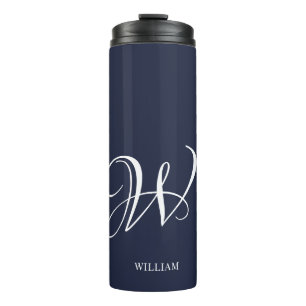 Initial Personalized Elegant Navy Blue Monogram  Thermal Tumbler